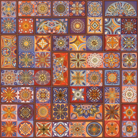 Seamless pattern with decorative mandalas. Vintage mandala elements. Colorful patchworkのイラスト素材