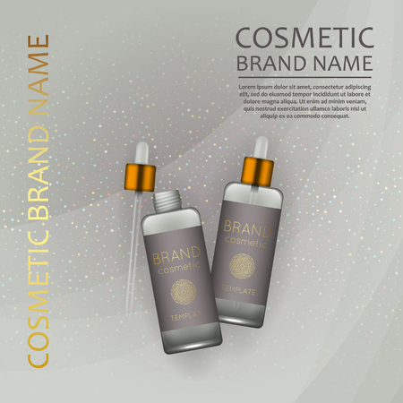 Vector 3D cosmetic illustration on a soft light waves background . Beauty realistic cosmetic product design templateのイラスト素材