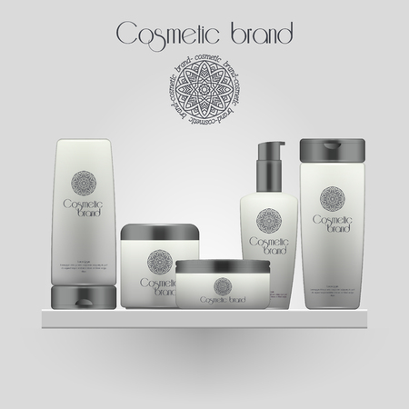 Set of realistic gradient color cosmetic bottle. 3D mockup bottle isolated on white background. Cosmetic products packageのイラスト素材