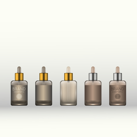 Vector 3D beauty cosmetic product mock up. Isolated realistic bottles for advertising branding. Cosmetic packaging design templateのイラスト素材