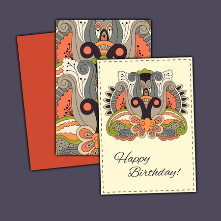 Vector set of birthday card abstract hand drawn doodles.のイラスト素材