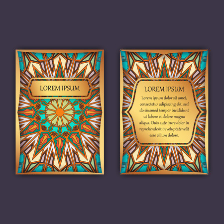 Vintage cards with floral mandala pattern and ornaments. Front page and back page. Luxury designのイラスト素材