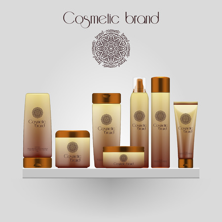 Set of realistic gradient color cosmetic bottle. 3D mockup bottle isolated on white background. Cosmetic products packageのイラスト素材