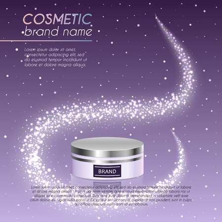 3D realistic cosmetic bottle ads template. Cosmetic brand advertising concept design with glittering dust background.のイラスト素材