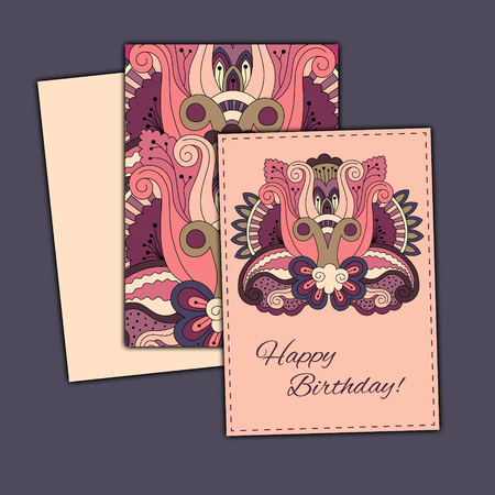 Vector set of birthday card abstract hand drawn doodles.のイラスト素材