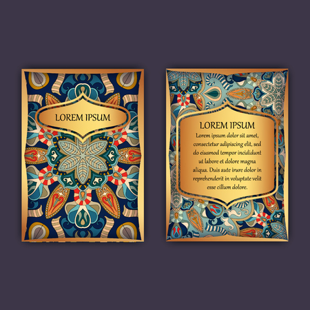 Vintage cards with floral mandala pattern and ornaments. Front page and back page. Luxury designのイラスト素材