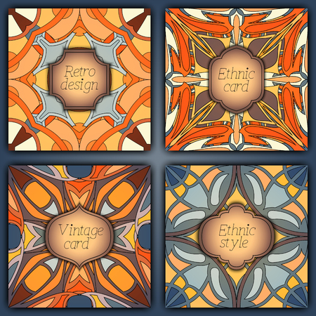 Set of cards in vintage style. Vector design templates. Vintage frames and backgroundsのイラスト素材