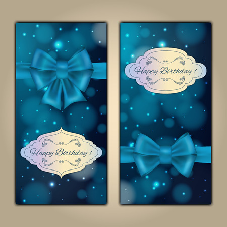 Colorful vector birthday card with bow and bokeh backgroundのイラスト素材