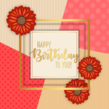 Birthday card with frame decorated with flowers and vintage retro backgroundのイラスト素材