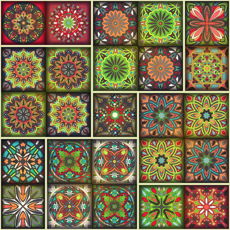 Seamless pattern with decorative mandalas. Vintage mandala elements. Colorful patchworkのイラスト素材