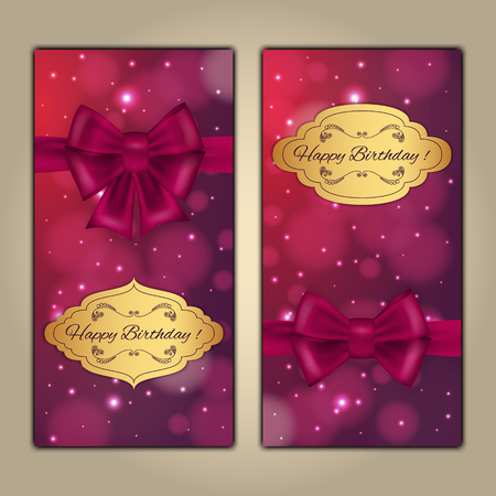 Colorful vector birthday card with bow and bokeh backgroundのイラスト素材