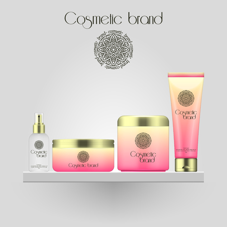 Set of realistic gradient color cosmetic bottle. 3D mockup bottle isolated on white background. Cosmetic products packageのイラスト素材