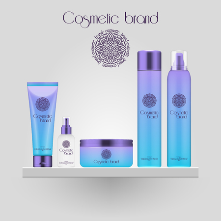 Set of realistic gradient color cosmetic bottle. 3D mockup bottle isolated on white background. Cosmetic products packageのイラスト素材