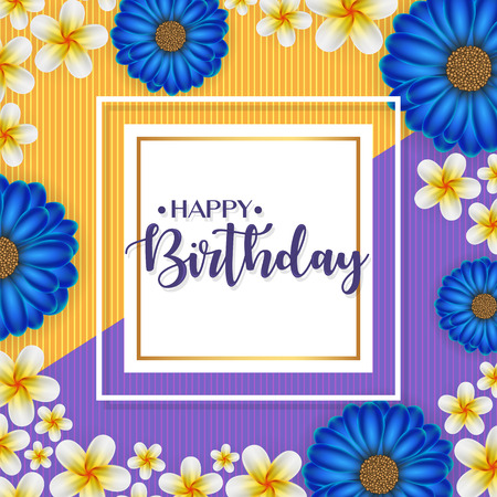 Birthday card with frame decorated with flowers and vintage retro backgroundのイラスト素材