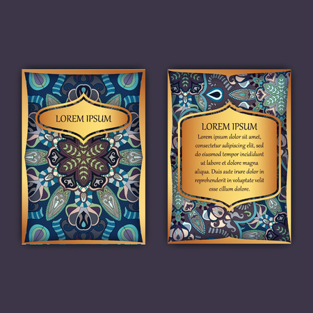 Vintage cards with floral mandala pattern and ornaments. Front page and back page. Luxury designのイラスト素材