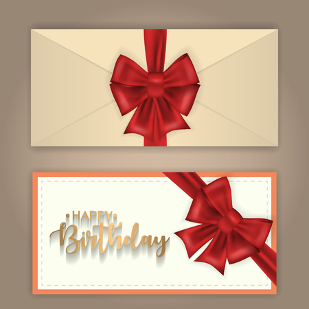Birthday greeting envelope decorated with bow and ribbonのイラスト素材