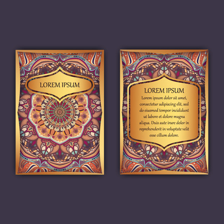 Vintage cards with floral mandala pattern and ornaments. Front page and back page. Luxury designのイラスト素材