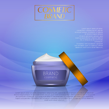 3D realistic cosmetic bottle ads template. Cosmetic brand advertising concept design with glitters and bokeh background.のイラスト素材