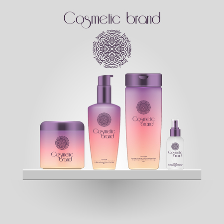 Set of realistic gradient color cosmetic bottle. 3D mockup bottle isolated on white background. Cosmetic products packageのイラスト素材