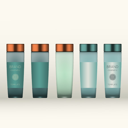 Vector 3D beauty cosmetic product mock up. Isolated realistic bottles for advertising branding. Cosmetic packaging design templateのイラスト素材