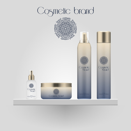 Set of realistic gradient color cosmetic bottle. 3D mockup bottle isolated on white background. Cosmetic products packageのイラスト素材