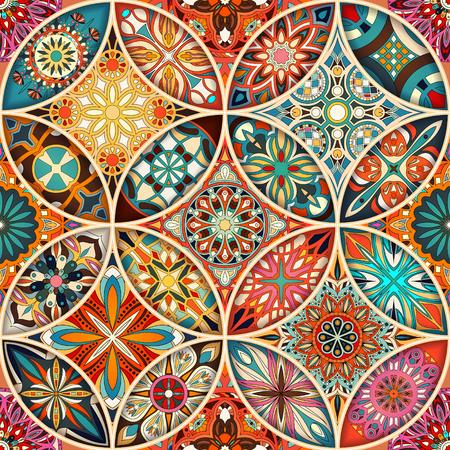 Seamless pattern with decorative mandalas. Vintage mandala elementsのイラスト素材