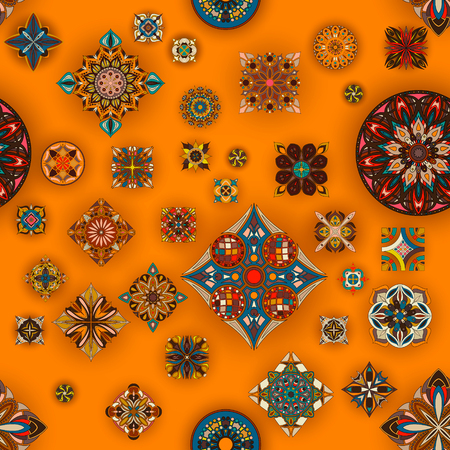 Ethnic floral mandala seamless pattern. Decorative colorful backgroundのイラスト素材