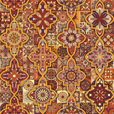 Ethnic floral mandala seamless pattern. Colorful mosaic backgroundのイラスト素材