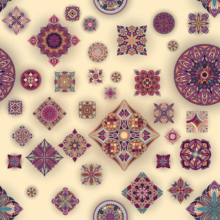 Ethnic floral mandala seamless pattern. Decorative colorful backgroundのイラスト素材