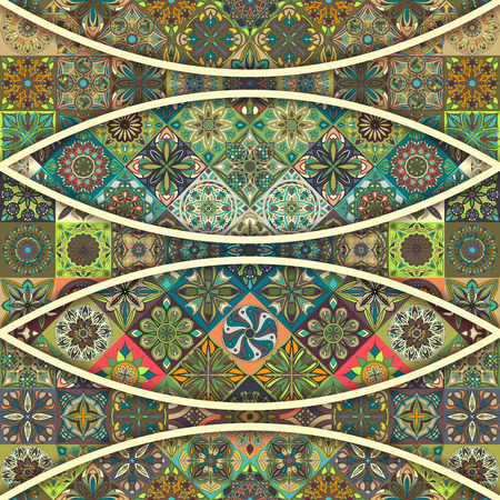Ethnic floral mandala seamless pattern. Colorful mosaic backgroundのイラスト素材