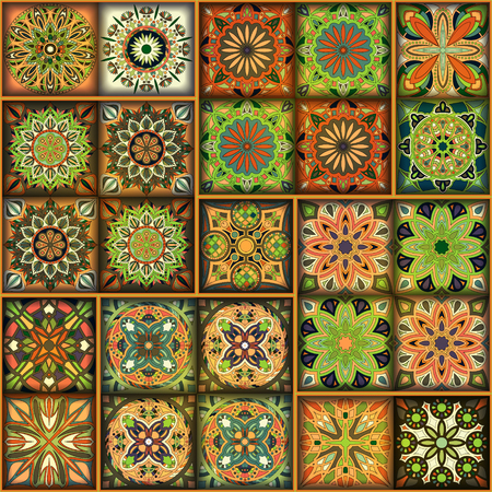 Ethnic floral mandala seamless pattern. Colorful mosaic backgroundのイラスト素材