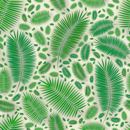 Summer seamless pattern with realistic tropical palm leaves design. Exotic jungle backdropのイラスト素材