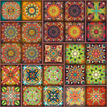 Ethnic floral mandala seamless pattern. Colorful mosaic backgroundのイラスト素材