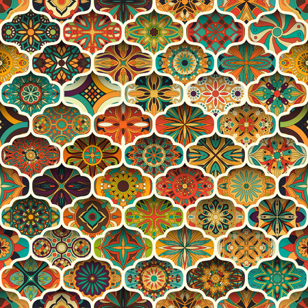 Ethnic floral mandala seamless pattern. Colorful mosaic backgroundのイラスト素材