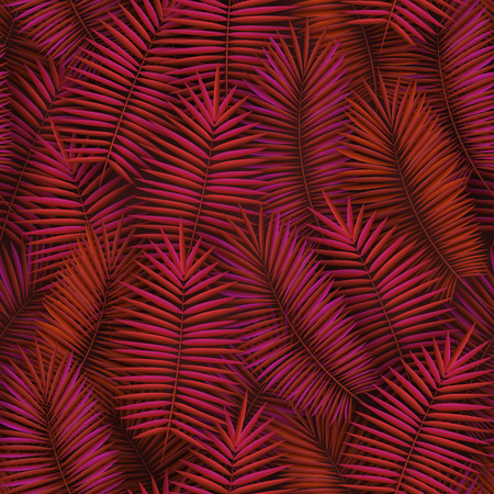 Summer seamless pattern with realistic tropical palm leaves design. Exotic jungle backdropのイラスト素材