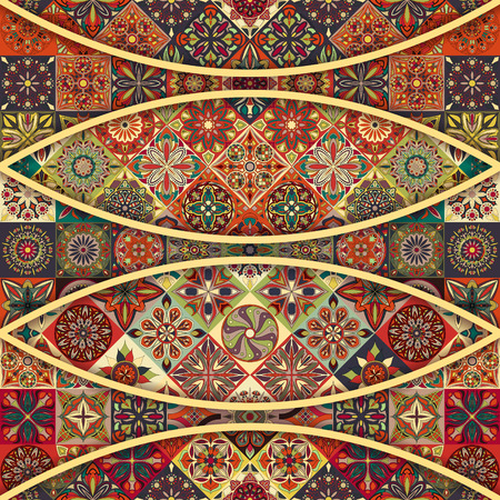 Ethnic floral mandala seamless pattern. Colorful mosaic backgroundのイラスト素材