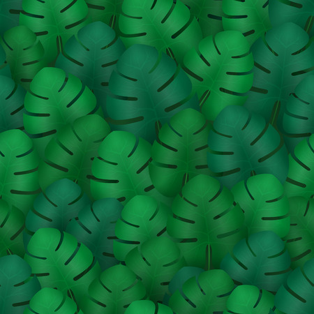 Summer seamless pattern with realistic tropical palm leaves design. Exotic jungle backdropのイラスト素材