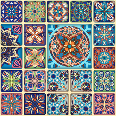 Ethnic floral mandala seamless pattern. Colorful mosaic backgroundのイラスト素材