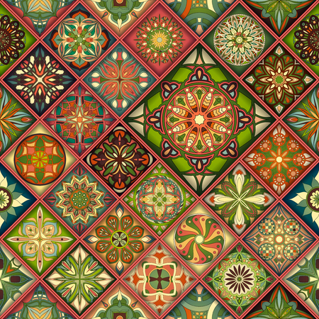 Ethnic floral mandala seamless pattern. Colorful mosaic backgroundのイラスト素材