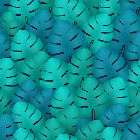 Summer seamless pattern with realistic tropical palm leaves design. Exotic jungle backdropのイラスト素材