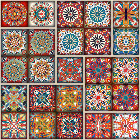 Ethnic floral mandala seamless pattern. Colorful mosaic backgroundのイラスト素材