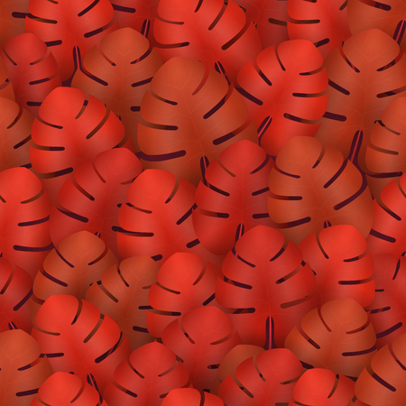 Summer seamless pattern with realistic tropical palm leaves design. Exotic jungle backdropのイラスト素材