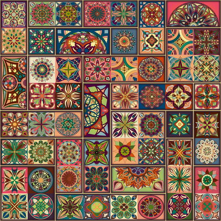 Ethnic floral mandala seamless pattern. Colorful mosaic backgroundのイラスト素材