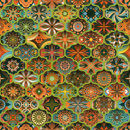Ethnic floral mandala seamless pattern. Colorful mosaic backgroundのイラスト素材
