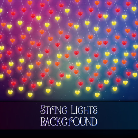 Dark background with decorative string lights. Bright shining light bulbs garlandsのイラスト素材