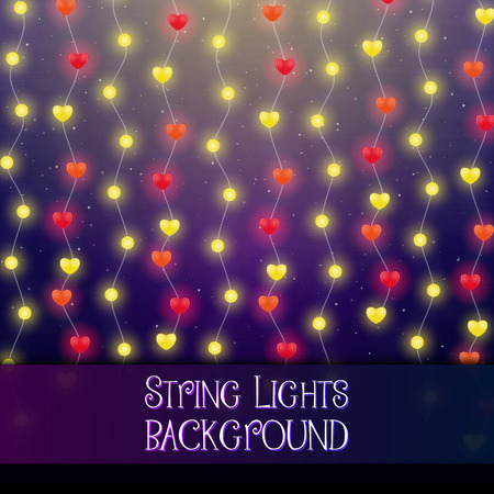 Dark background with decorative string lights. Bright shining light bulbs garlandsのイラスト素材