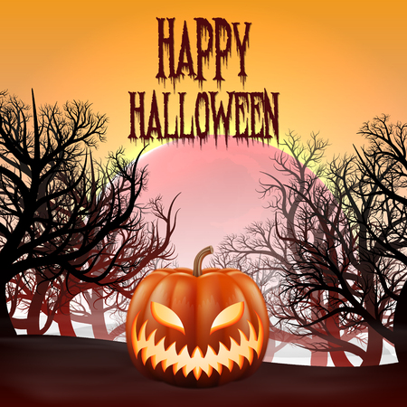 Happy Halloween background with realistic pimpkin.のイラスト素材