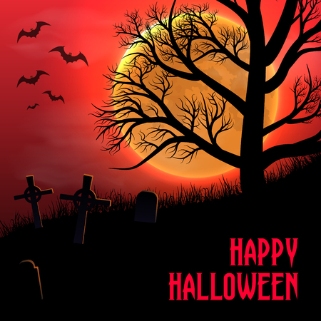 Happy Halloween background with graveyard, trees and moonのイラスト素材