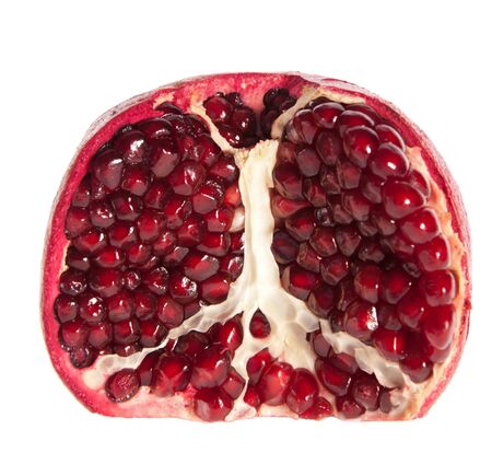 Open pomegranate isolated on whiteの写真素材