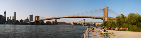 NEW YORK, NY - SEPTEMBER 13: Brooklyn Bridge as seen from Brooklyn Bridge Park, New York City on September 13, 2012. It is one of the most old and beautiful suspension bridges in the USA.のeditorial素材